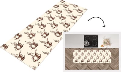 Keukenloper - Loper keuken - Patronen - Vintage - Koffie - 150x50 cm - Keukenloper vinyl