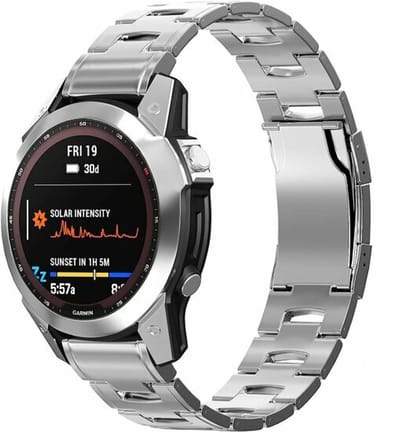 By Qubix - Geschikt voor Garmin bandje - 26mm Quickfit - Titanium schakelband - Zilver - Geschikt voor Garmin Instinct 3 - 50mm