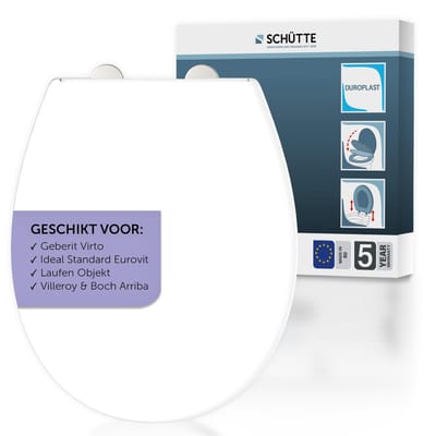 SCHÜTTE WC-Bril 82800 PRO 1 - Valrem - Afneembaar - Geschikt voor Geberit VIRTO, Ideal Standard EUROVIT, Laufen OBJEKT, Villeroy & Boch ARRIBA - Belastbaar tot 250 kg