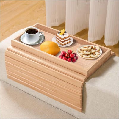 Dailygoods- Sofa Arm Tray Opvouwbaar - Bamboe - Antislip - Bank Caddy - Bekerhouder - Lade voor Snacks, Telefoon, Drankjes - Bankcaddy