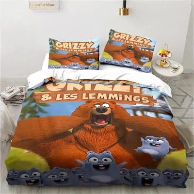 Cartoon Grizzy N Lemmings Beddengoed Set Dekbedovertrek Bed Set Dekbedovertrek Kussensloop Dekbedovertrek King Queen Size Jongens Volwassene 150X200cm-3pcs