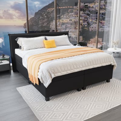 Mörgenn Boxspring Capri - Pocketvering Boxen en matrassen - Luxe 12cm topper - Zwart - 90x200 cm - Inclusief Dekbed en Kussens