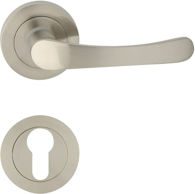 Domino® Deurkrukgarnituur NOVA R M9 - Nikkel gelakt - PZ-Profielcilinderset met Ronde Rozette - Deurbeslag van aluminium - Deurklink voor kamerdeur, kantoordeur, kelderdeur en binnendeur
