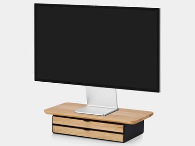 Oakywood Desk Shelf Mini Dual Drawer Oak - Massief Eiken - Luxe Houten Monitorstandaard Beeldschermverhoging met 2 Lades