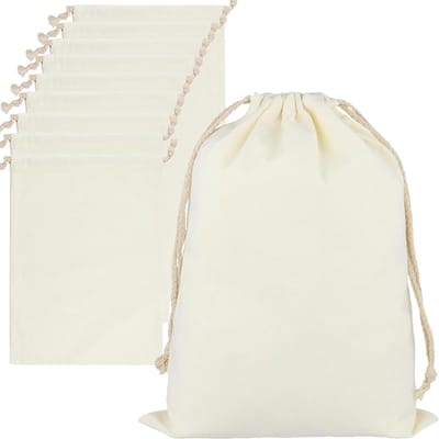 Dailygoods- Trekkoordzak Set van 10 - 40 x 30 cm - Katoenen Opbergtas - Ademend en Wasbaar - Reusable Reis Organizer - Trekkoord Sluiting - Opbergzak