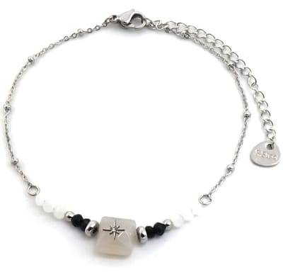 Armband Dames - Steen en Kralen - RVS - Lengte 16-19 cm - Zilverkleurig