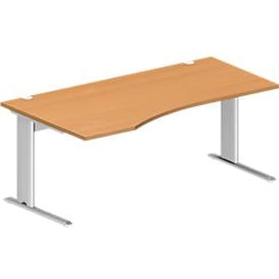 Schäfer Shop Pure Desk PLANOVA BASIC, vrijstaand, aanbouw links, C-poot, B 1800 x D 1000/800 x H 717 mm, beuken/wit + kabelgoot