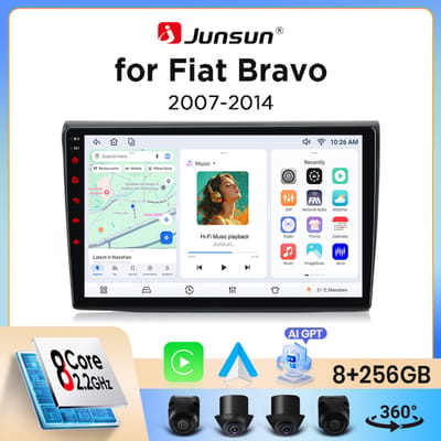 Junsun draadloze CarPlay Android Auto autoradio voor Fiat Bravo (Type 198) 2007-2014 met ingebouwde koelventilator, Android GPS navigatie, multimediaspeler, WiFi, DSP, RDS, BT, SWC, IPS touchscreen,