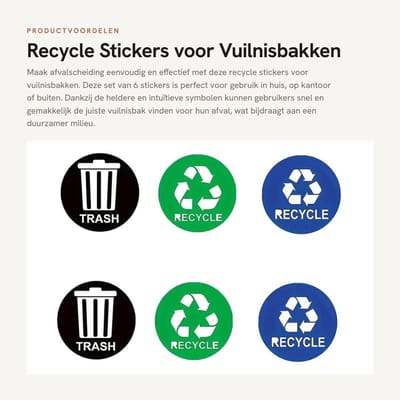 Dailygoods- Afvalcontainerstickers 6 Stuks - Duidelijke Sorteerinformatie - Voor Binnen/Buiten - Intuïtieve Symbolen - Eenvoudige Instructies - Herkenbare Markering - Vuilnisbakstickers