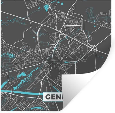 Muurstickers - Sticker Folie - België – Genk – Stadskaart – Kaart – Blauw – Plattegrond - 100x100 cm - Plakfolie - Muurstickers Kinderkamer - Zelfklevend Behang XXL - Zelfklevend behangpapier - Stickerfolie