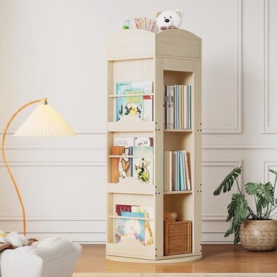 Pugsdrly Draaibare boekenkast, staande plank, boekenplank met 360 graden draaifunctie, opbergplank voor kinderen en volwassenen, multifunctionele boekenkast (4 planken, 142 × 63 × 63 cm)