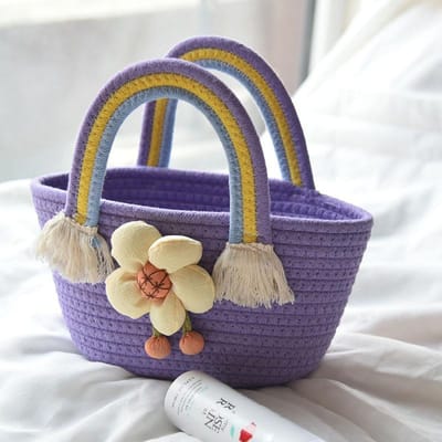 Dames Handtas Katoon Touw Tote Bag Honderd Tote Bag Bloemen Stro Tas Regenboog Handvat 18*9*15cm