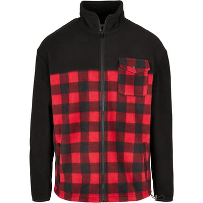 Urban Classics - Patterned Polar Fleece Jacket - M - Zwart/Rood