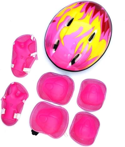 Kinder Beschermingsset - Helm en Pads - Buiten Sporten - 7 Delige Set - 48-54 cm - Roze