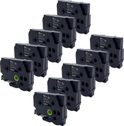 DULA Brother Compatible label tape- Tze-345 - 10 cassettes - Brother P-Touch - Wit op zwart - 18mm x 8m