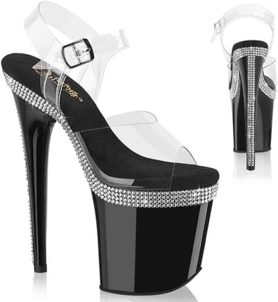Pleaser - FLAMINGO808MLS Sandaal met enkelband, Paaldans schoenen - US 5 - 35 Shoes - Zwart/Transparant