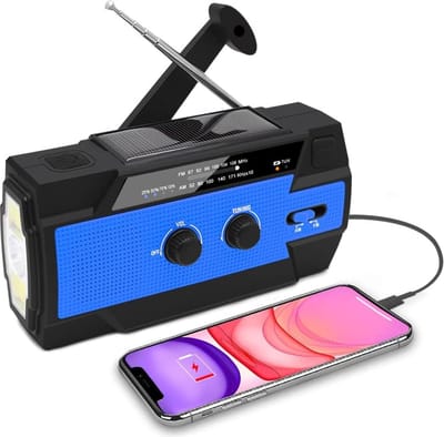 Noodradio met Dynamo Crank Emergency Solar Radio - Oplaadbare Batterij 4000mAh Draagbare NOAA met 1W Zaklamp & Bewegingssensor Leeslamp - SOS-alarm voor thuis en noodgevallen