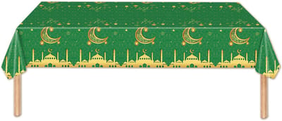 Q2P - Tafelkleed - Ramadan - Decoratie - Eid Mubarak - Tafellaken - Versiering - Groen & Goud - 137*274 Cm