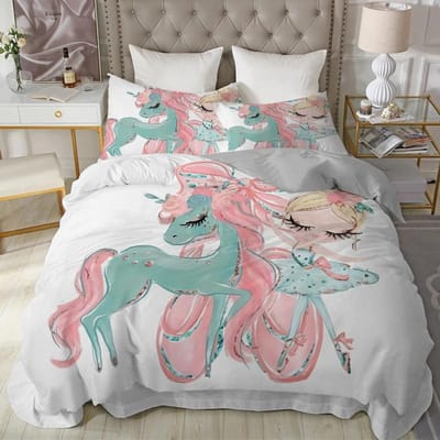 Parure de lit princesse pour enfants, jolie parure de lit 150 x 200 cm, housse de couette et taie d'oreiller, motif château, pour lit simple, 200 x 200 cm. 264x228cm 3pcs