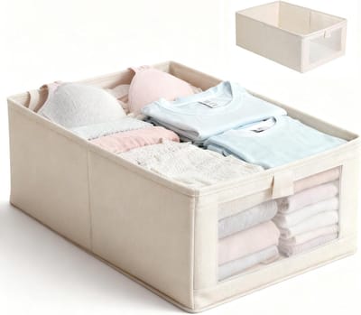 Folding Storage Box met Venster - Opvouwbare Organizer voor Kleding, Speelgoed en Boeken - Ruimtebesparende Opbergdoos met Handvat (41 x 28 x 17 cm)