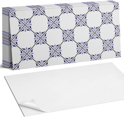 Coloray Plaktegels - Patroon met een bloemenmotief Zelfklevende Wandtegels - 40 cm x 20 cm - Wit Plaktegels - 10 stuks - Rechthoek PVC Tegels - Plaktegels Badkamer - Vloertegels Zelfklevend - Vinyl Tegels Zelfklevend - Portugese Tegels
