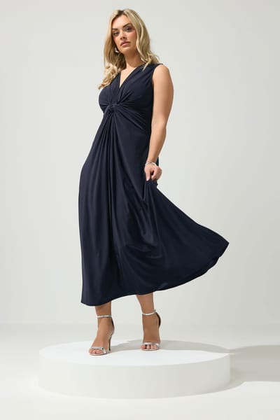 Yours London Marineblauwe Jurk Met Knoopdetail Size 42