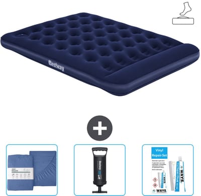 Bestway luchtbed - 2-Persoons - 152 x 203 x 28 cm - Blauw - Inclusief pomp - Hoeslaken - Pomp en Reparatieset