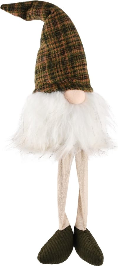 Dekoratief | Pop gnoom zittend m/hangbenen, wit/bruin, stof, 13x13x49cm | A245096