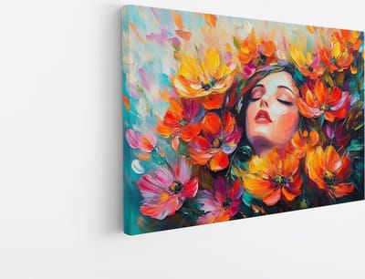 Saammp Canvas Schilderij - Oranje Roze Gekleurde Bloemen - Kleurrijk - Natuur - Abstract - 45x30 - Foto op canvas - Wanddecoratie - Muurdecoratie Woonkamer - Kantoor Decoratie