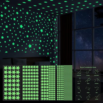 Famanu – Glow in The Dark Stars Muurstickers Lichtgevende Sterren Stickers voor Plafond en Muur Zelfklevend Fluorescerende Sticker voor Meisjes Jongens Kids Slaapkamer Decoratie