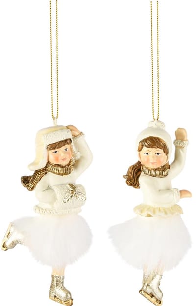 Dekoratief | Hanger meisje m/schaatsen, wit/goud, resina, 6x4x12cm, set van 2 stuks | A255705