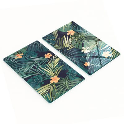 Decoratieve snijplanken van gehard glas met tropische bladeren, 2x30x52 cm