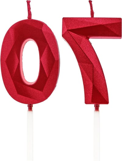 Verjaardagskaarsen met Rood Cijfer voor 70e Verjaardag - Decoratieve Taarttoppers voor Feestelijkheden