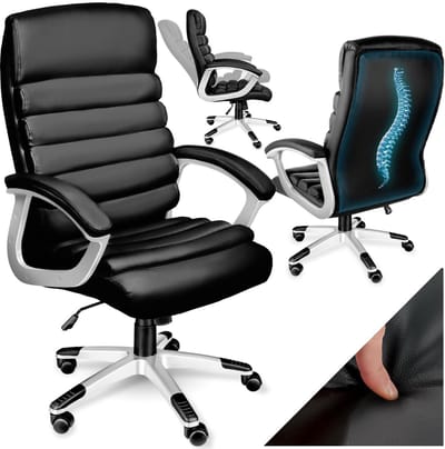 tectake® Design Bureaustoel - Ergonomische Draaistoel - In Hoogte Verstelbare Directiestoel met Armleuningen en Kantelfunctie - Zachte Bekleding in Golfdesign - Zwart