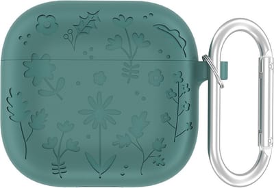 Coverup Hoesje - Geschikt voor AirPods 4 Hoesje - Coverup Bloemen Siliconen AirPods Case met Sleutelhanger - Groen