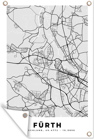 Muurdecoratie Duitsland - Plattegrond - Kaart - Fürth - Stadskaart - 120x180 cm - Tuinposter - Tuindoek