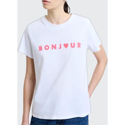 French Connection Bonjour Tee White/raspberry Pink Maat: XS | Tops Outlet | Dames | Wit