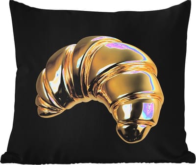 Tuinkussen - Croissant - Brood - Goud - Zwart - 40x40 cm - Weerbestendig