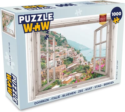 Puzzel Doorkijk - Italië - Bloemen - Zee - Kust - Stad - Bergen - Legpuzzel - Puzzel 1000 stukjes volwassenen