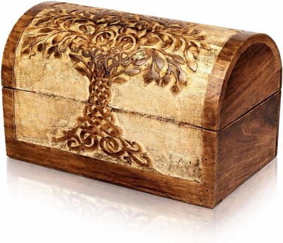 Houten Sieradenkist - Houten Decoratie - Sieraden Opbergen - Handgemaakt Levensboom - 23 x 15 x 15 cm - Antiek Finish
