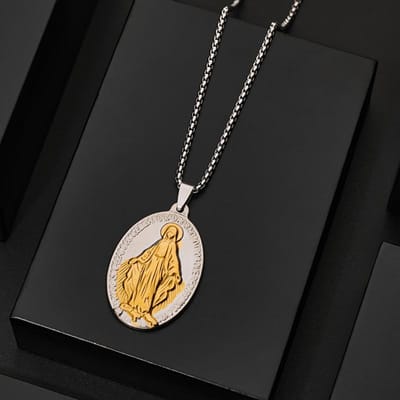 Saint Benoît Saint Jude Vierge Médaille Miraculeuse Pendentif Collier Acier Inoxydable Amulette Catholique Bijoux black