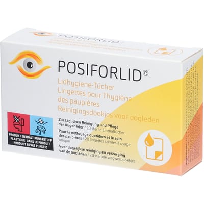 POSIFORLID® Hygiënische reinigingsdoekjes voor oogleden - Bij ooglidontstekingen (blefaritis) - Steriele, voorbevochtigde wegwerpdoekjes - Met hyaluronzuur, heermoes en ogentroost - Vrij van conserveermiddelen en alcohol - 20 stuks