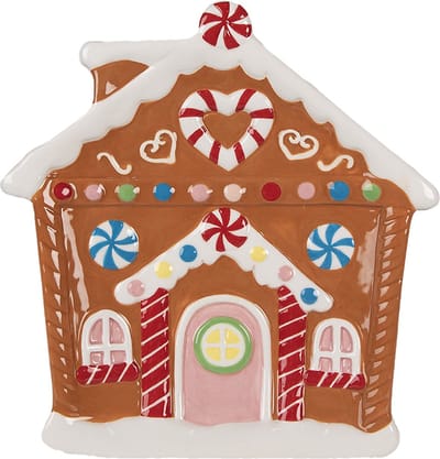Clayre & Eef Ontbijtbord Gingerbread house 20x21x2 cm Bruin Keramiek