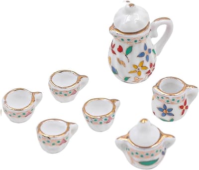 Tea Set Miniature - 15pcs Porcelain Mugs - Dollhouse Accessories voor 1/12 Barbie Dollhouse - Lundby Dollhouse Miniature