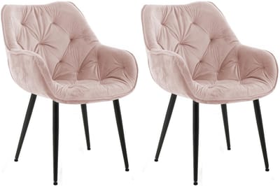 CLP Tanna Set van 2 eetkamerstoelen - Met armleuning - Fluweel/roze