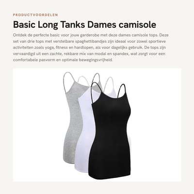 Dailygoods- Camisole Top Verstelbare Spaghettibandjes - Tanktop Dames - Fitness Shirt - Mouwloos Shirt - 3 Stuks - Comfortabel en Rekbaar