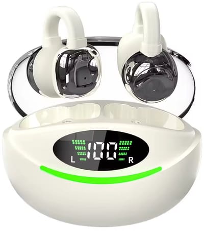 Draadloze oordopjes met Oorclip Wit - Geschikt voor Apple en Android - Bluetooth 5.3 - Draadloze oortje Bluetooth - Sport Oordopjes - Bluetooth Oordopjes - Draadloze Oordopjes - Oortjes Draadloos - In-Ear Oordopjes
