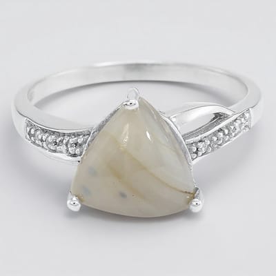 Cavill - Zilveren ring 925 Sterling met 2,46 ct triljant Botswana agaat - 6x zirkonia 0,033 ct - Luxe, modern filigraan design - Dames ring maat 16/17