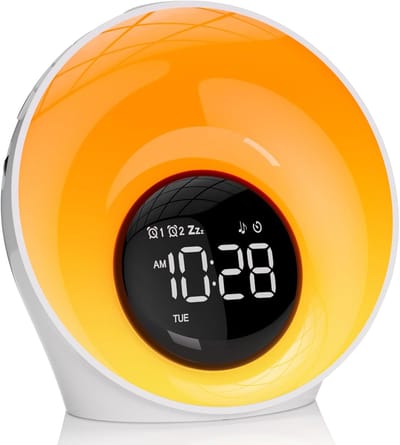 Wekker met Zonsopkomst & Zonsondergang Simulatie, Nachtlamp met 14 Kleuren, 30 Slaapgeluiden en Snooze