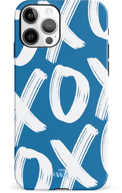 xoxo Wildhearts Can't Talk Now Blue - Double Layer hoesje - Blauw hoesje geschikt voor iPhone 12 Pro Max - Beschermhoesje case geschikt voor iPhone 12 Pro Max hoesje blauw - Tekst blauw - wit